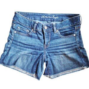 American Eagle Womens Stretch Denim Cutoff Shorts Size 8 Distressed Medium Wash